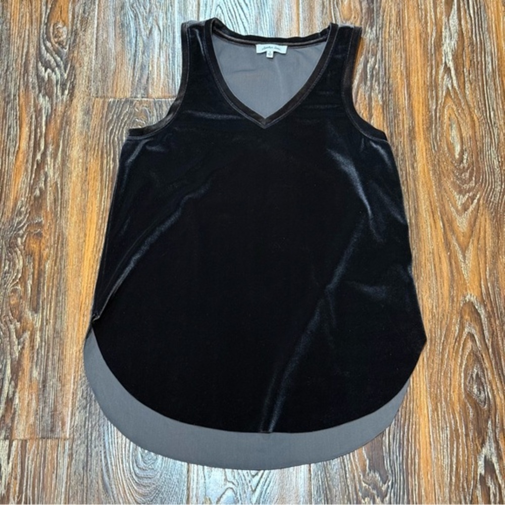 Another Love Black‎ Velvet Mixed Media V-Neck High-Low Tank Top Small Womens S